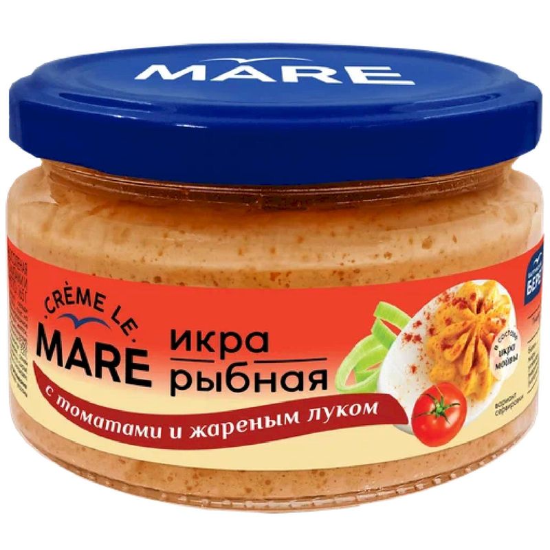 

Икра рыбная слабосоленая Балтийский Берег Creme Le Mare, в соусе с томатами и жареным луком 165г