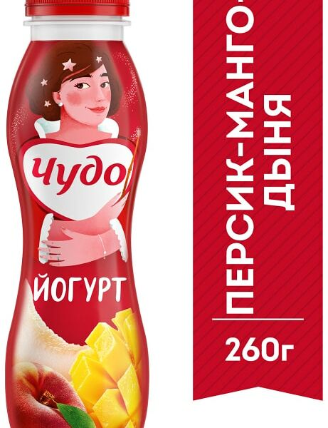 Йогурт питьевой Чудо Персик-Манго-Дыня 1.9% 260г