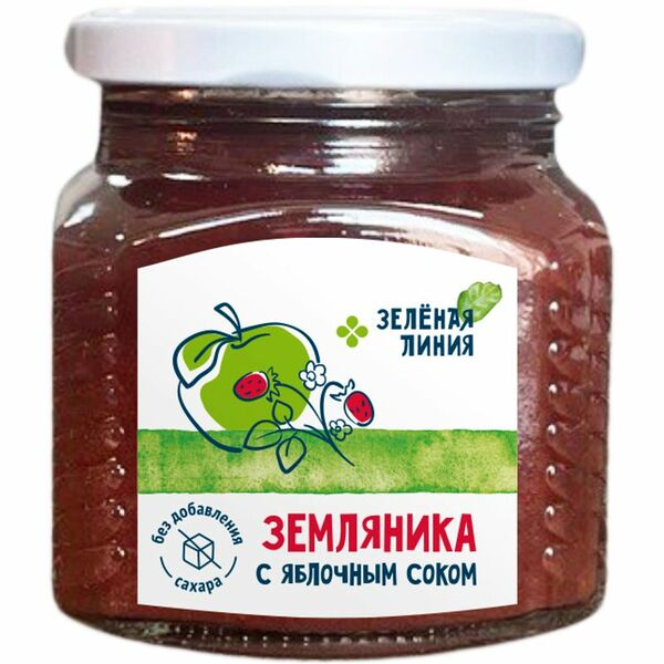 Земляника садовая без сахара с яблочным соком Зелёная Линия, 300г