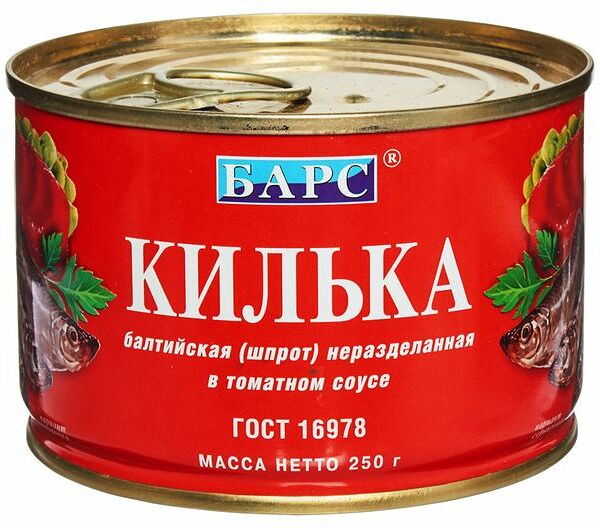 Килька Барс балтийская неразделанная в томатном соусе, 250 г