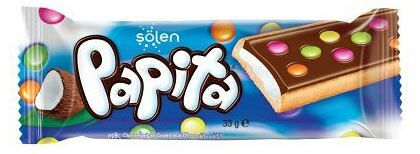 Печенье с кокосовой начинкой покрытое молочным шоколадом и разноцветным сахарным драже Papita 33г