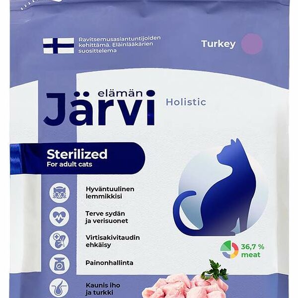 Сухой полнорационный корм Jarvi для взрослых кошек с чувствительным пищеварением Индейка 1.5 кг