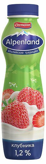 Йогурт питьевой Alpenland клубника, 1.2% (Ehrmann), 290г