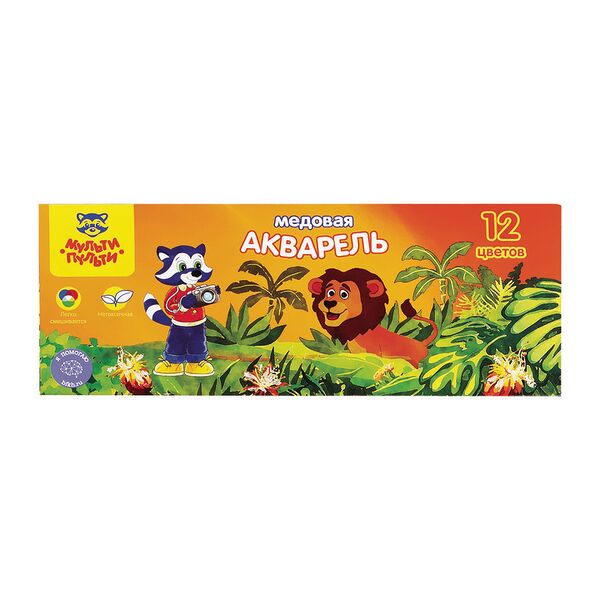 Акварельные краски Мульти-Пульти медовые без кисти 12 цветов в картонной упаковке