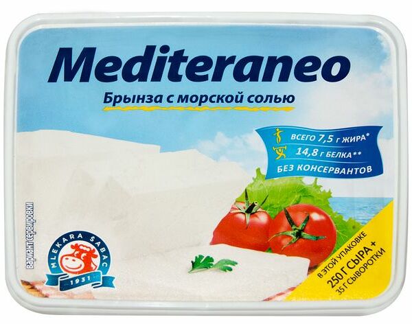 Сыр MLEKARA SABAC Mediteraneo Брынза с морской солью 25% 250 г