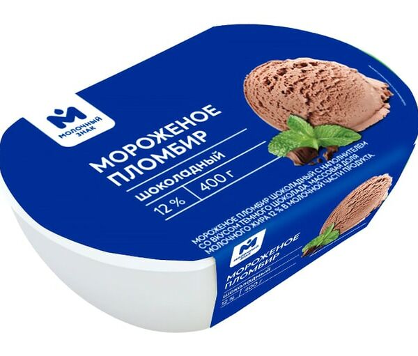 Мороженое Молочный знак Пломбир со вкусом темного шоколада 12% 400г