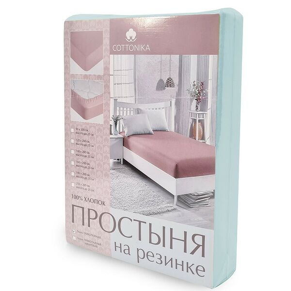 Простыня на резинке COTTONIKA 1,5-сп, размер: 120х200см, трикотаж-премиум, 100%хл., 110 г/м2, в ассорт.