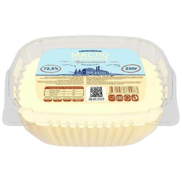 Масло Альметьевское Крестьянское сладко-сливочное несолёное 72.5%