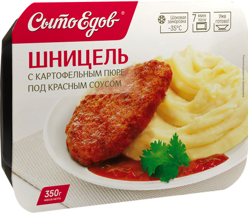 

Шницель Сытоедов с картофельным пюре под красным соусом 350 г