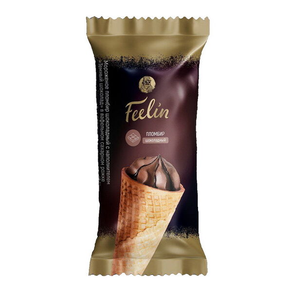 Мороженое Пломбир FEELIN шок с нап Темный шоколад в ваф рожке с глаз 70г