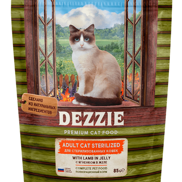 DEZZIE Sterilized Cat Lamb влажные (пауч) для кошек 85г Ягненок в желе