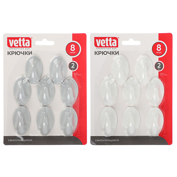 Набор крючков Vetta, 8 шт на липучке, пластик, 2 цвета в ассортименте