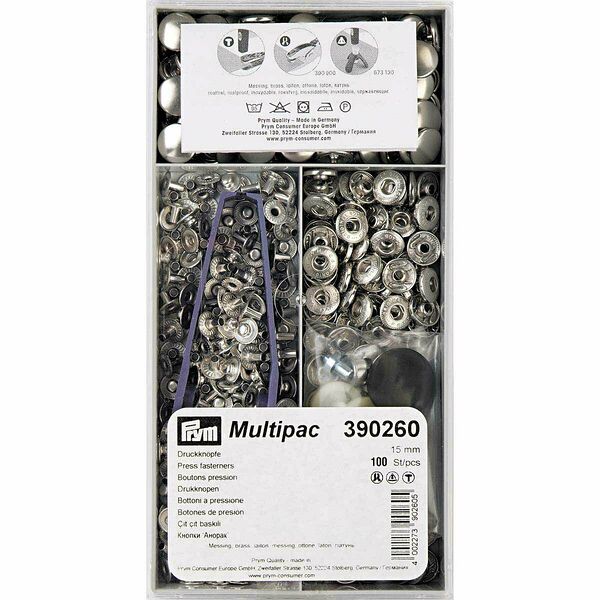 390260 Кнопки 'Анорак' (латунь), серебристый цв. 15мм*100шт Prym