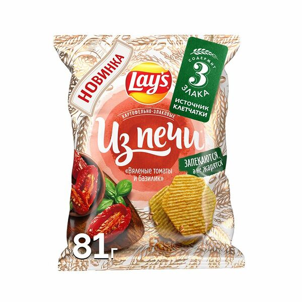 Чипсы Lay's из печи картофельно-злаковые вяленые томаты-базилик 81г