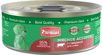 Влажный корм для собак Четвероногий Гурман Мясное ассорти, с говядиной, 100 г