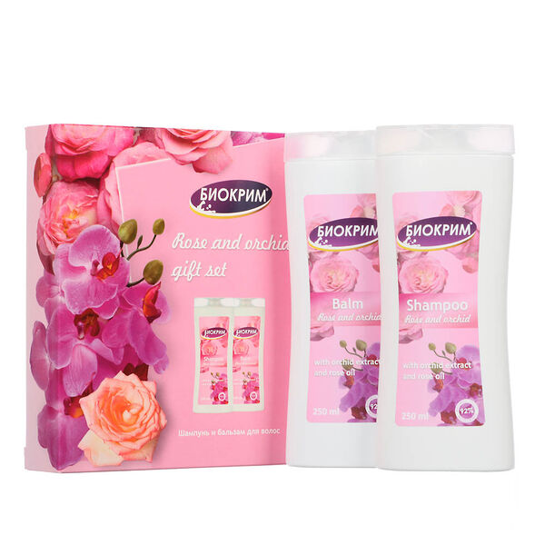 Подарочный набор женский биокрим роза и орхидея, шампунь для волос + бальзам  для волос, 2х250мл