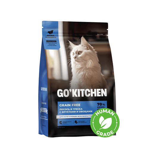 Беззерновой корм Для котят и кошек всех возрастов с лососем, треской, фруктами и овощами 3630г