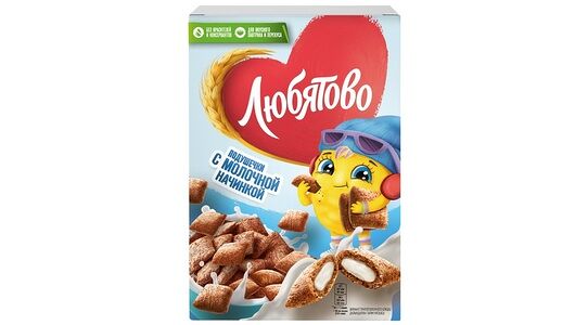 Готовый завтрак подушечки Любятово с молочной начинкой, 220г