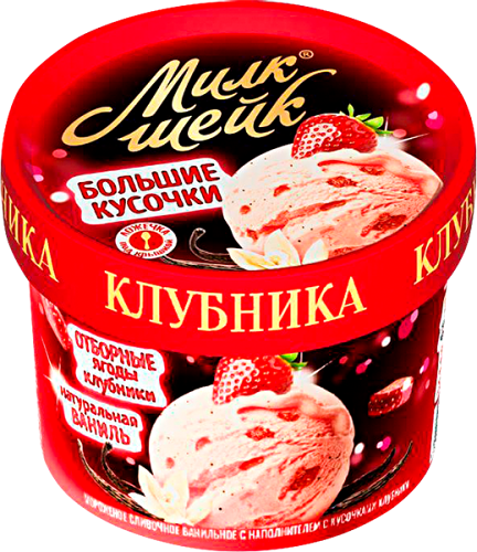 Мороженое Бодрая корова Милк Шейк Сливки-ваниль с клубникой