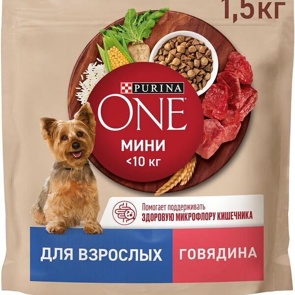 Сухой корм для собак Purina ONE для взрослых с говядиной и рисом 1.5кг