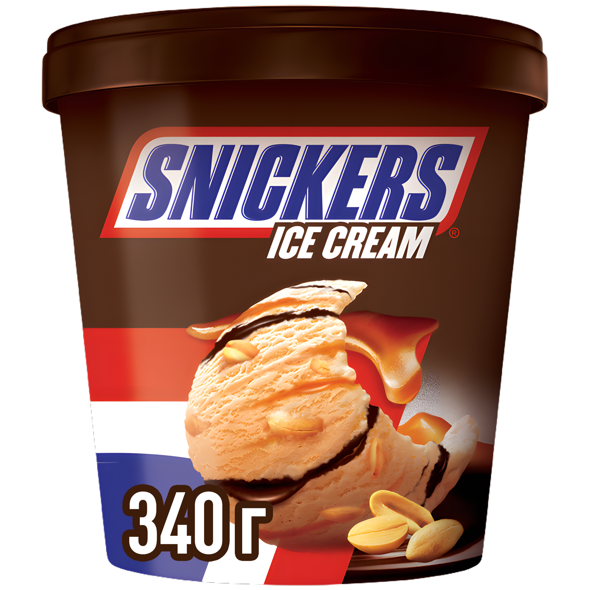 

Мороженое Snickers сливочное с арахисовой пастой и карамелью ведерко 340 г