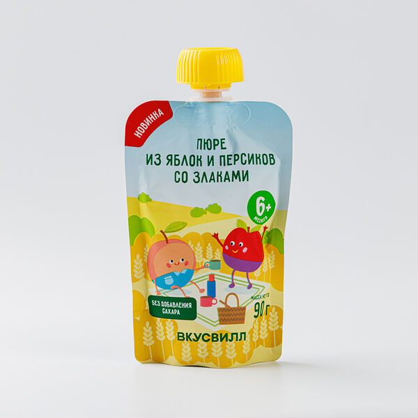 Пюре из яблок и персиков со злаками