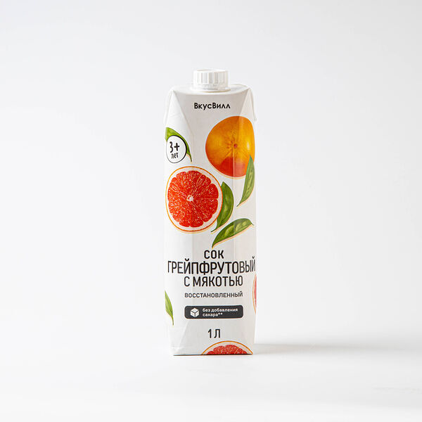 Сок грейпфрутовый с мякотью восстановленный, 1л