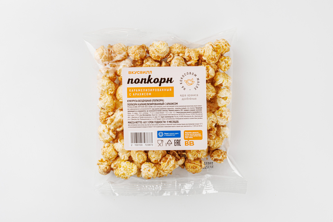 

Попкорн карамелизированный с арахисом