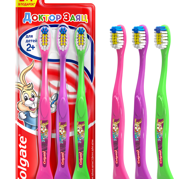 Зубные щетки Colgate Доктор Заяц детские супермягкие 2+1