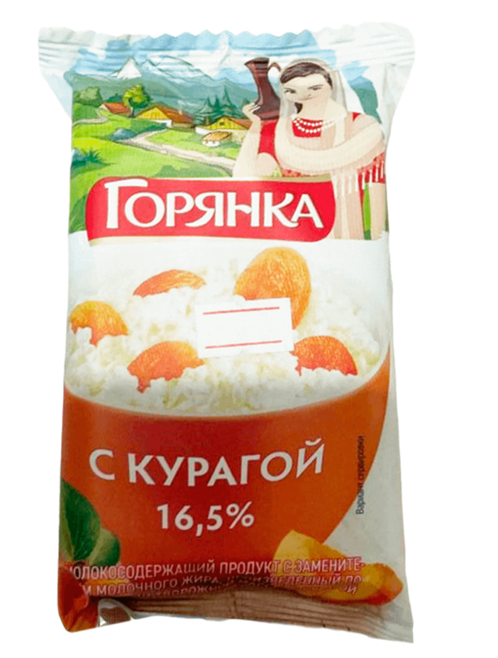 

Продукт молокосодержащий ГОРЯНКА по технологии массы творожной с курагой 16,5% флоупак с змж 180 г