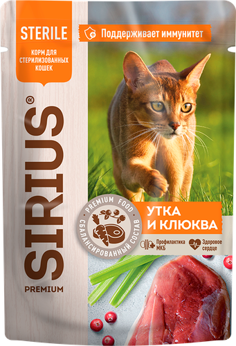 

Влажный корм для кошек Sirius Sterile утка с клюквой 85 г