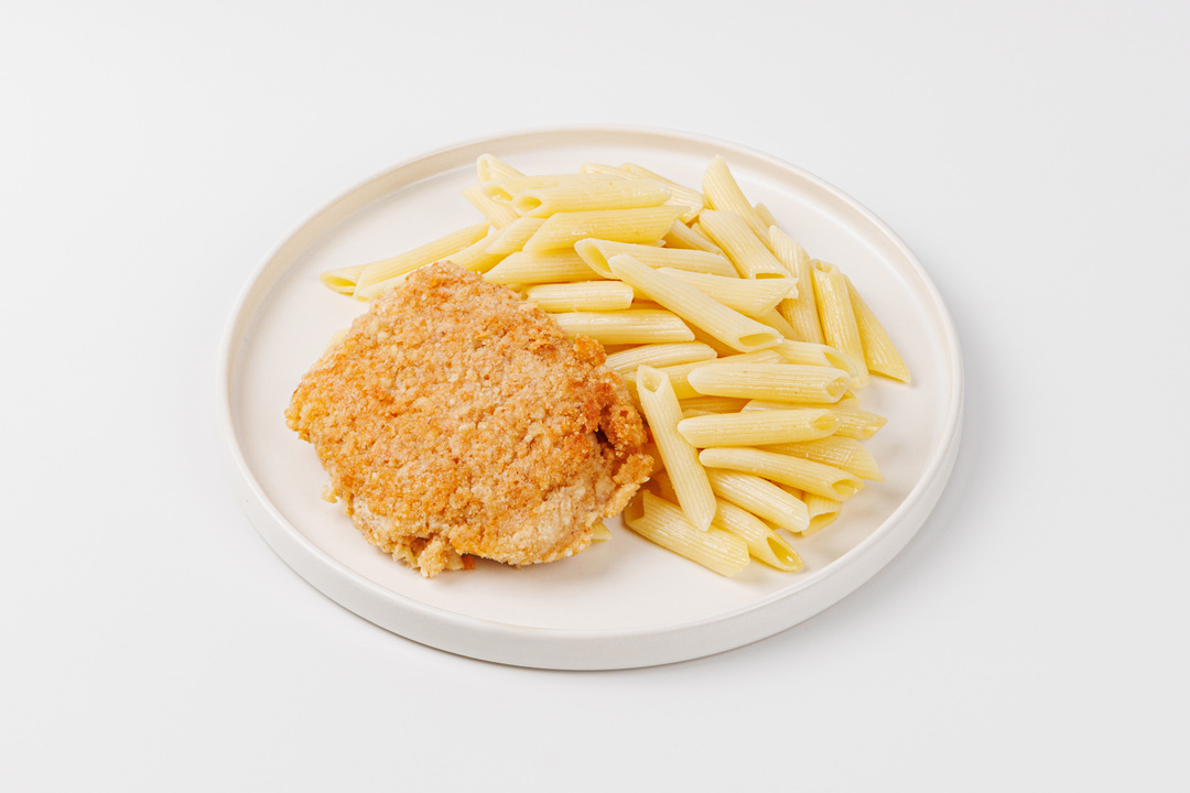 

Шницель ВкусВилл куриный в сырной панировке с макаронами 230 г