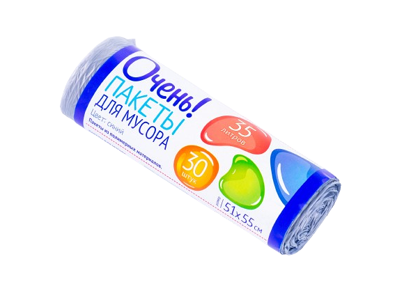 Пакет для мусора (51*55см, «Очень!»,  35л/30шт, синий) Очень