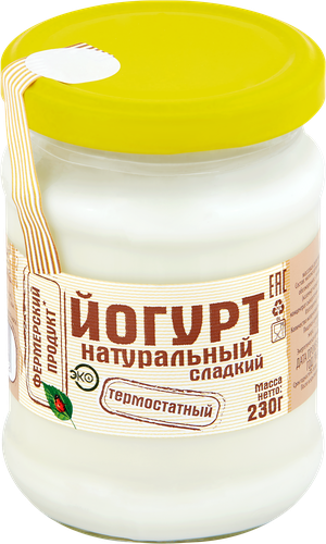 

Йогурт термостатный Фермерский продукт Белый натуральный сладкий 1,5%, без змж, 230 г