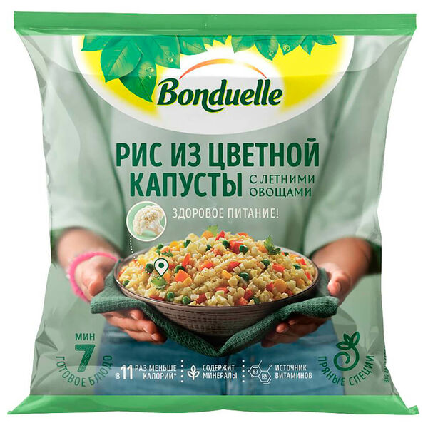 Рис из цветной капусты Bonduelle, овощная смесь замороженная, с летними овощами, 400 г