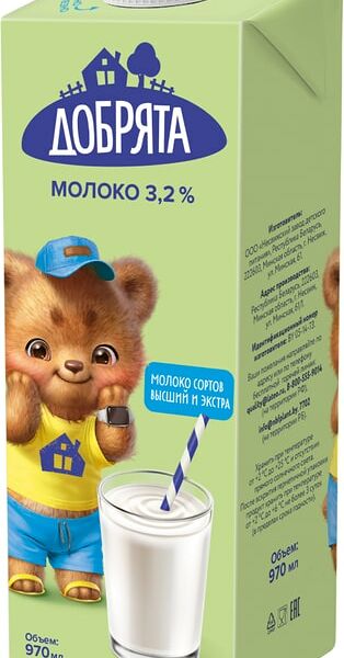Молоко Добрята ультрапастеризованное 3.2% 970мл