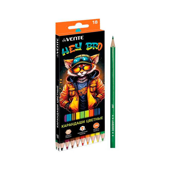 Карандаши deVENTE 18цв Hey Bro 2М шестигранные  в кар-
тонной уп арт5023418