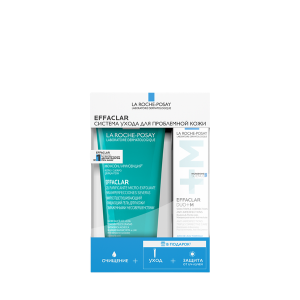 Набор La Roche-Posay Effaclar: гель очищающий микроотшелушиващий 200 мл + крем DUO+М 15 мл + Anthelios UVMUNE Флюид SPF50+ 3 мл