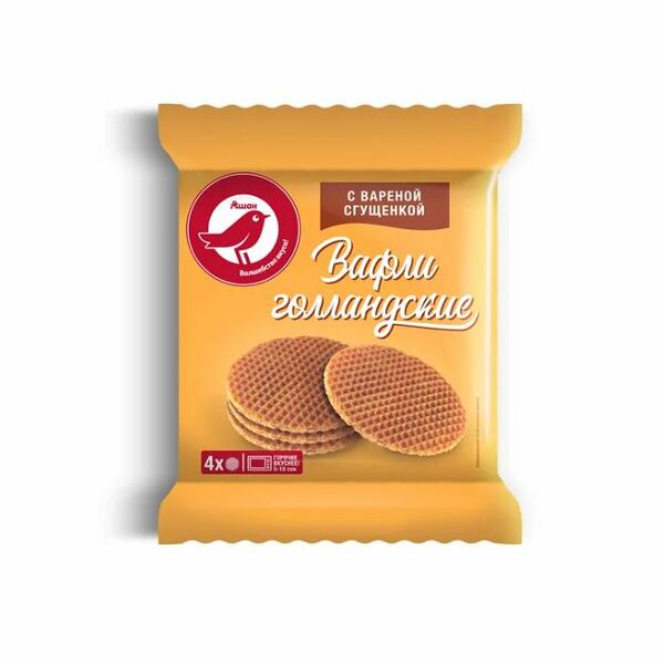 Вафли голландские АШАН Красная птица с вареной сгущенкой