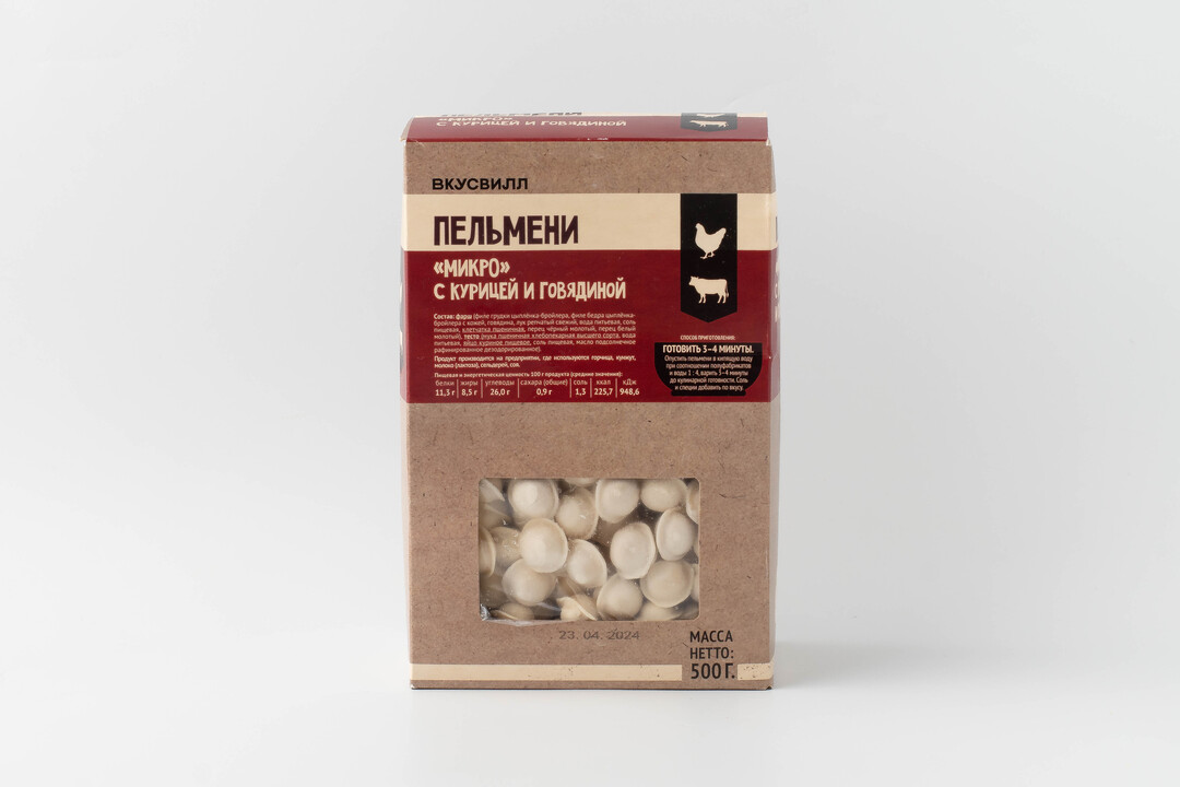 

Пельмени ВкусВилл микро с курицей и говядиной 500 г