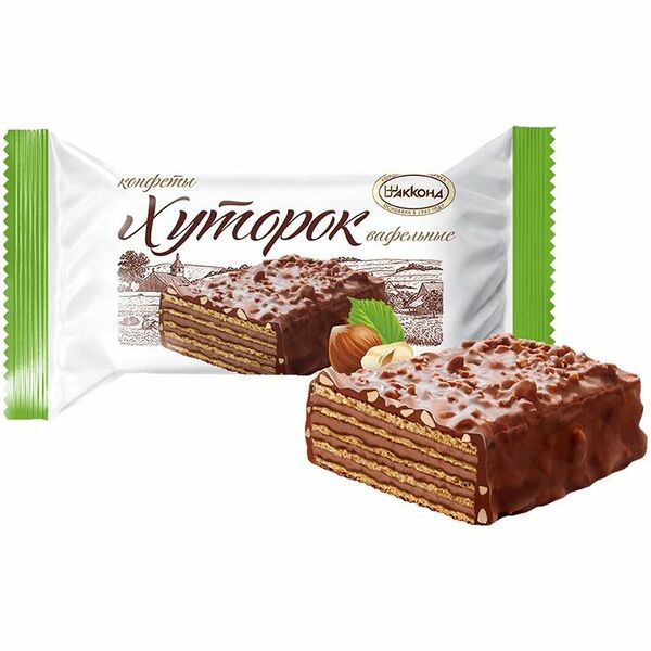 Конфеты Акконд Хуторок вафельные шоколадно-ореховые, вес