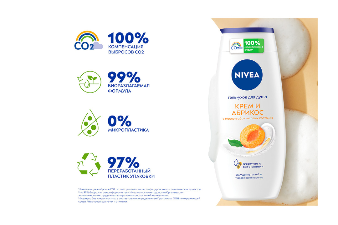 

Гель-уход для душа Nivea Крем абрикос увлажняющий с маслом абрикосовых косточек, 250 мл