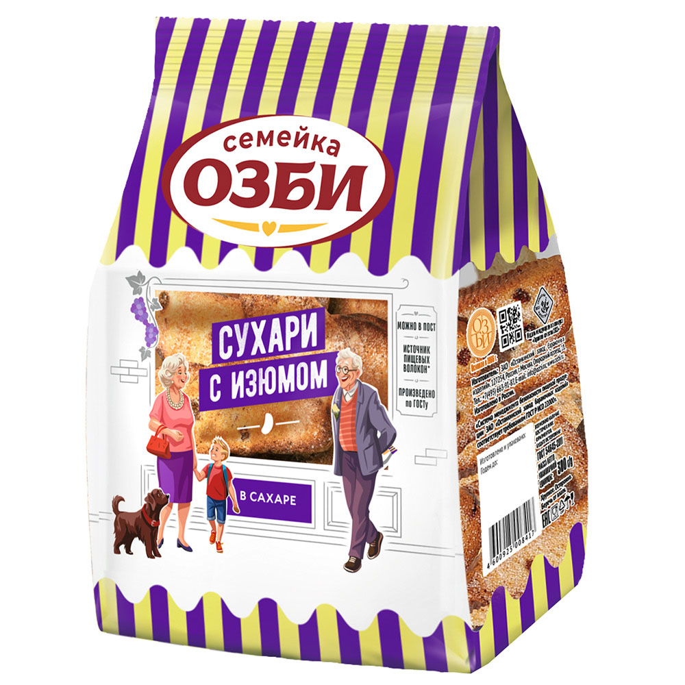 

Сухари Семейка Озби сдобные с изюмом и сахаром 300 г