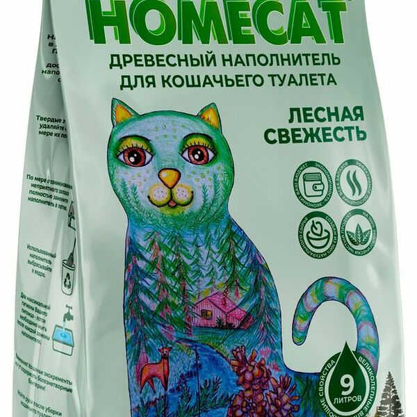 Наполнитель для кошачьих туалетов HOMECAT Древесный 9 л