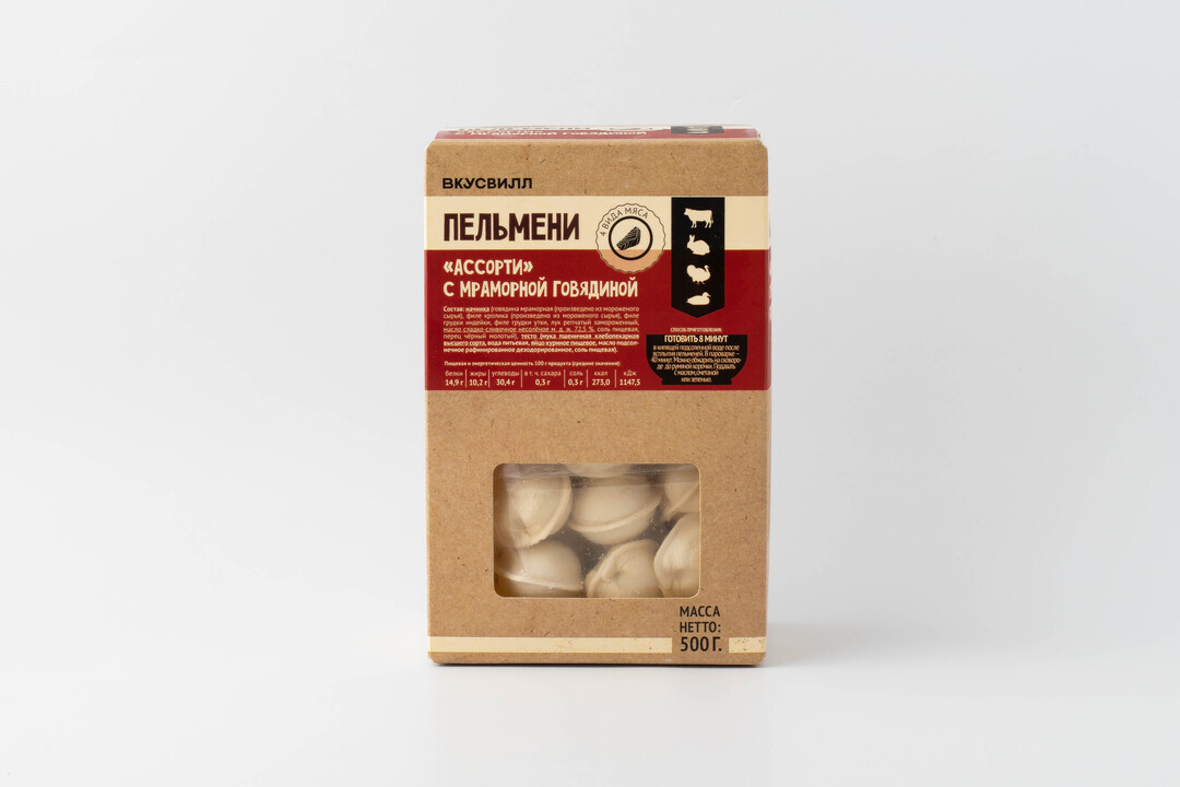

Пельмени ВкусВилл Ассорти с мраморной говядиной, 500 г