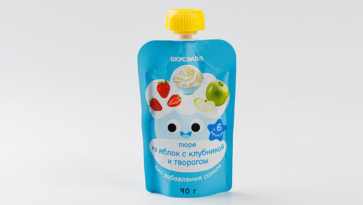 Пюре из яблок с клубникой и творогом