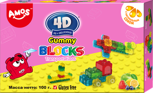 

Мармелад жевательный AMOS 4D Gummy Blocks-Transportation 100 г