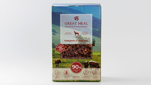 Корм сухой для собак с говядиной и индейкой Great Meal, 1 кг