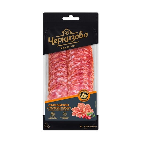 Колбаса Сальчичон Черкизово Премиум с розовым перцем сырокопченая, нарезка, 85 г
