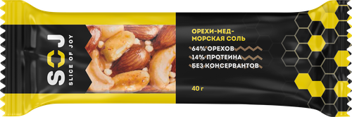 

Батончик ореховый SOJ Орехи-мед-морская соль, с медом 40 г